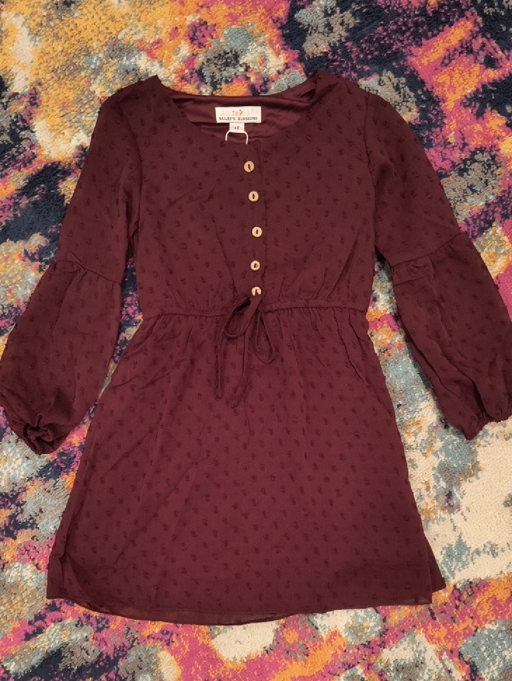 NWT Bailey's Blossoms Toddler Burgundy Long-Sleeve Clip Dot Dress